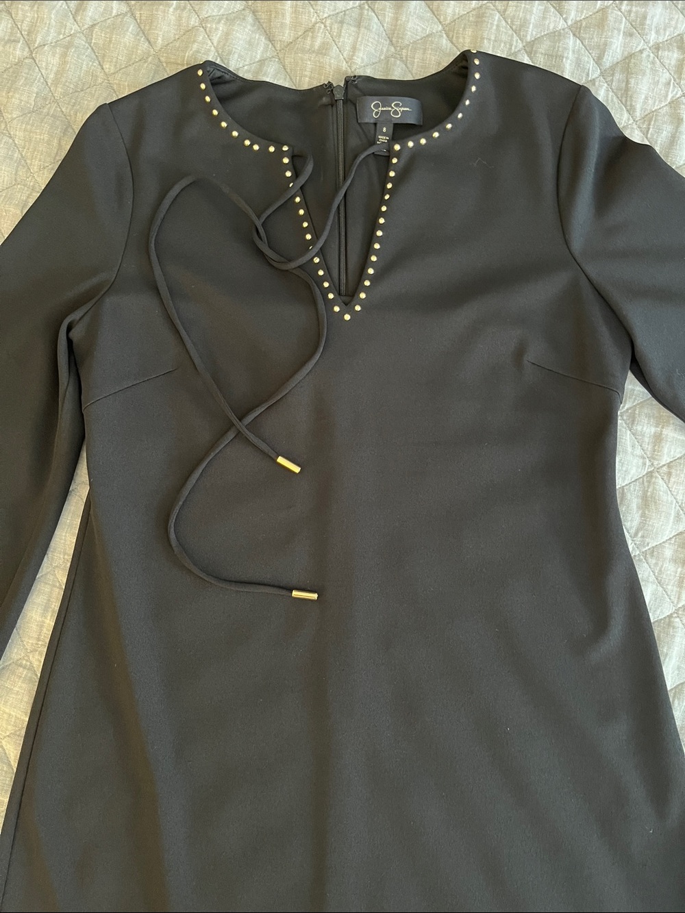 Jessica Simpson Black Long Sleeve Dress with Gold Stud Accents
